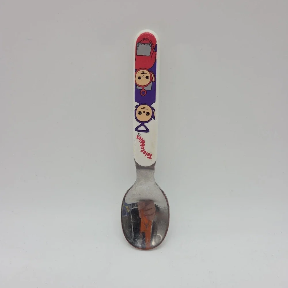 Vintage Teletubbies Spoon 1998 Stainless Flatware Purple Tinky Winky & Red Po